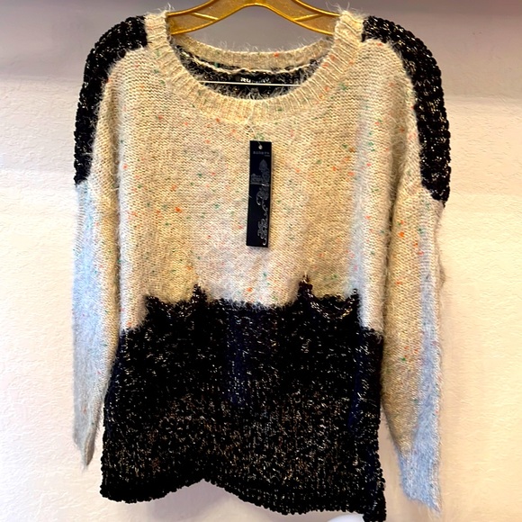 NWT RUNWAY PARIS Designer Sweater Crop Color Block Front - Picture 1 of 7